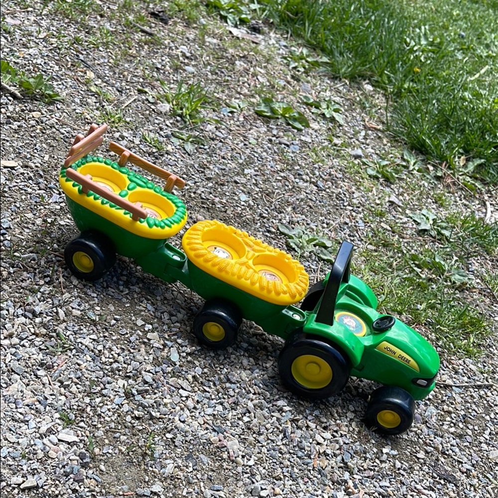 John Deere Green and Yellow Farm Tractor with Trailers